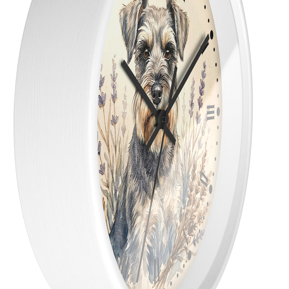 Miniature Schnauzer Lavender Wall Clock — Rustic Farmhouse Dog Decor