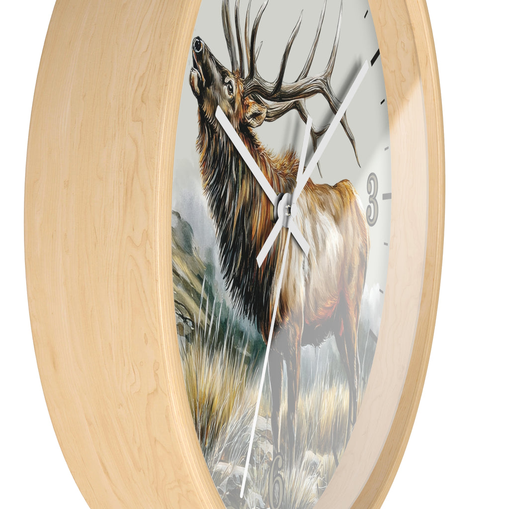 Elk Winter Wall Clock – Rustic Wildlife Home Decor