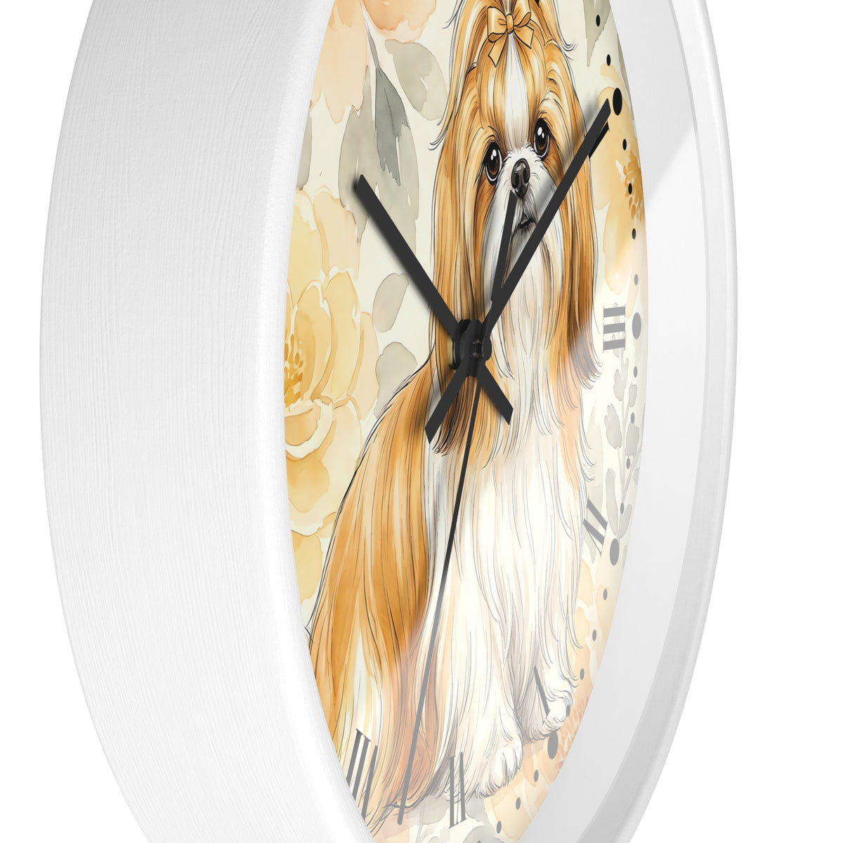Shih Tzu Floral Wall Clock – Cute Dog Decor for Pet Lovers