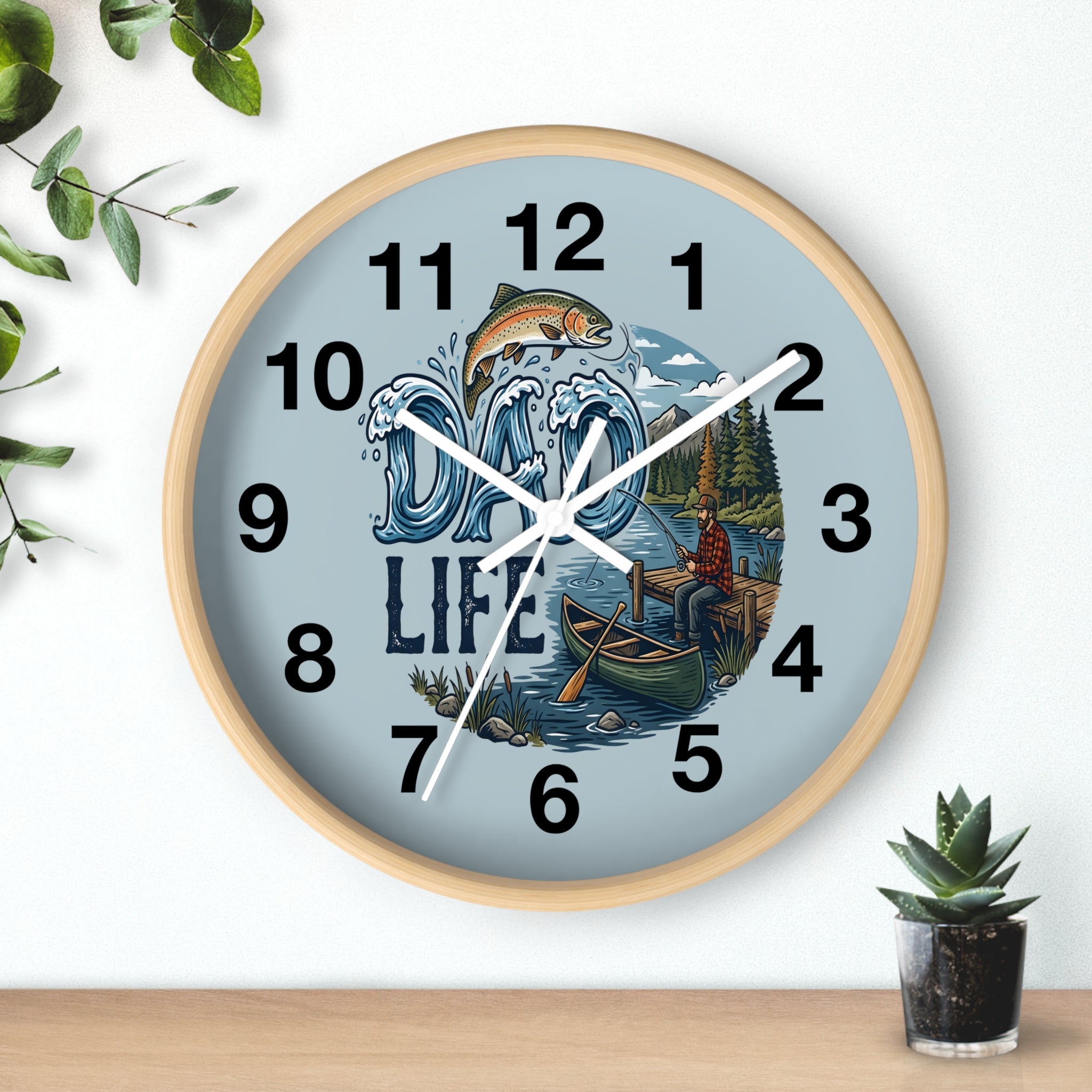 Fishing Dad Life Wall Clock — Rustic Cabin Decor for Anglers