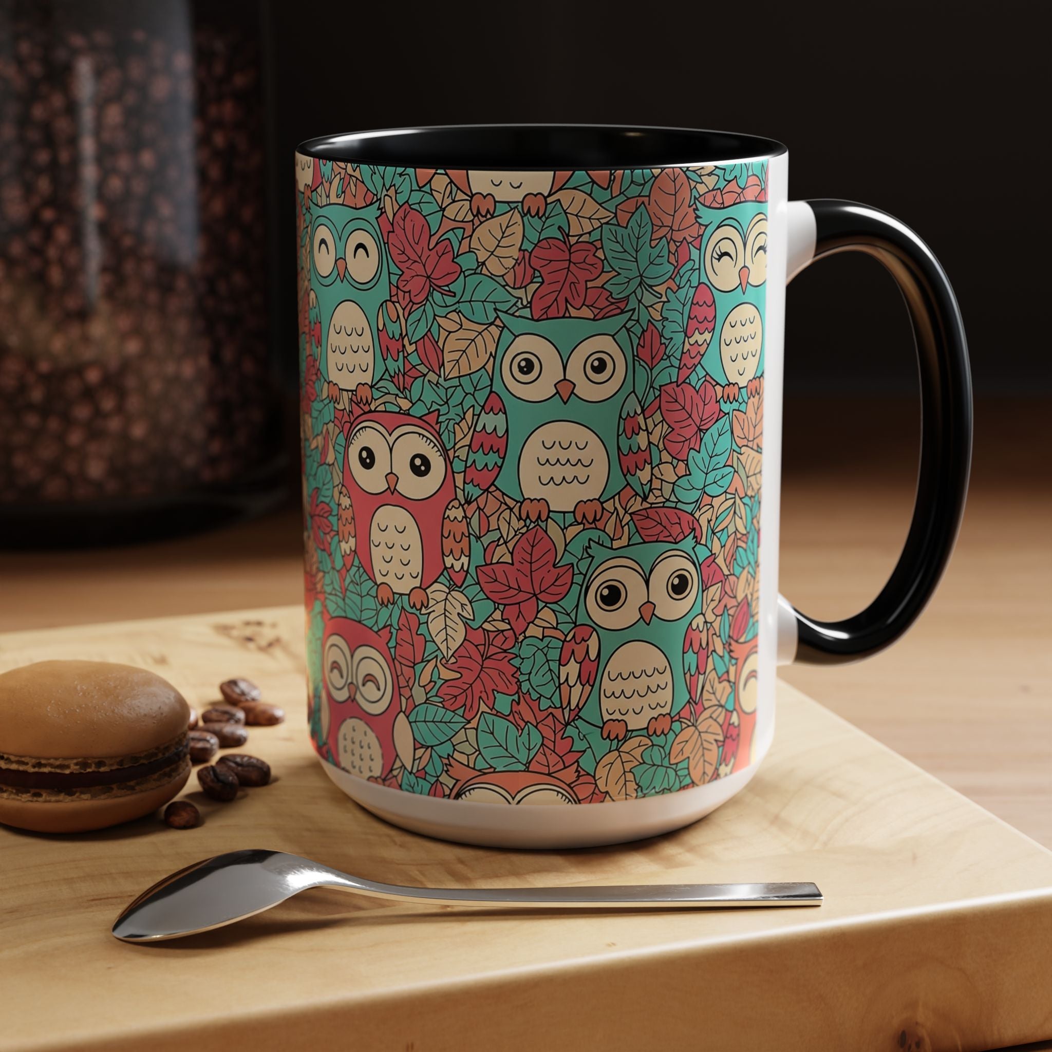Colorful Owl Pattern Coffee Mug — Cute Woodland Tea & Coffee Cup (11/15oz)