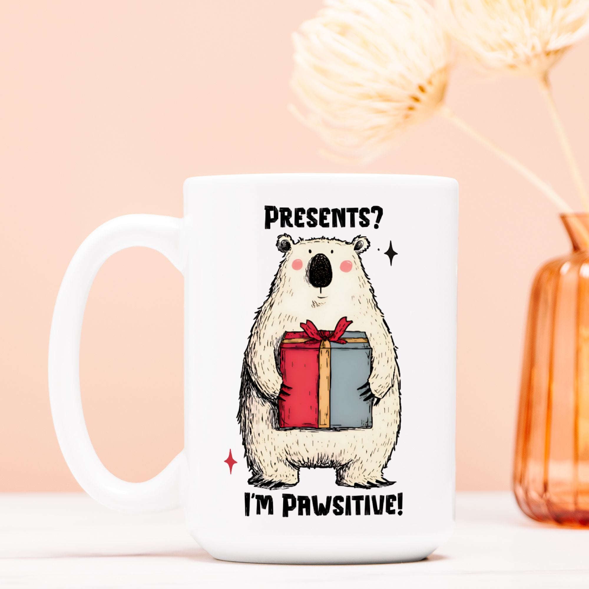 Christmas Bear Presents I'm Pawsitive Mug Deluxe 15oz.