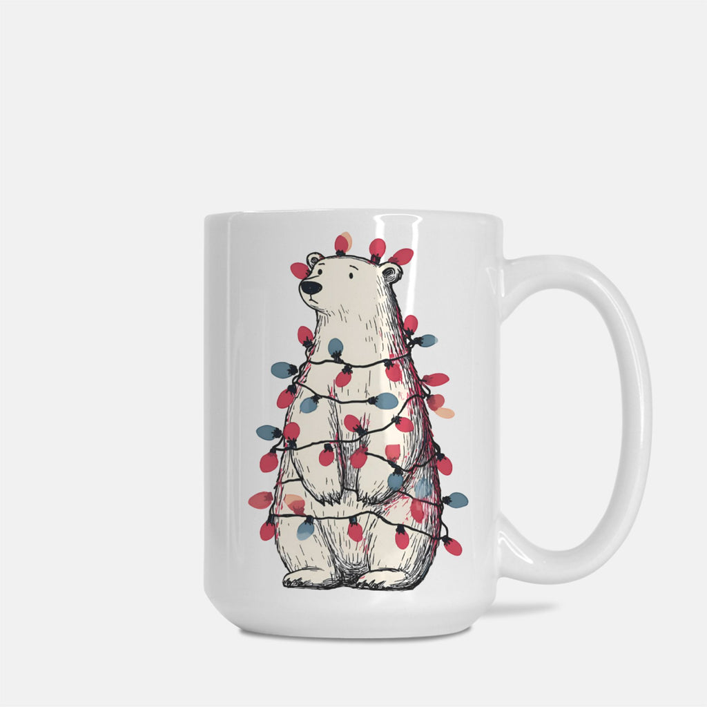 Polar Bear in Christmas Lights Mug Deluxe 15oz.