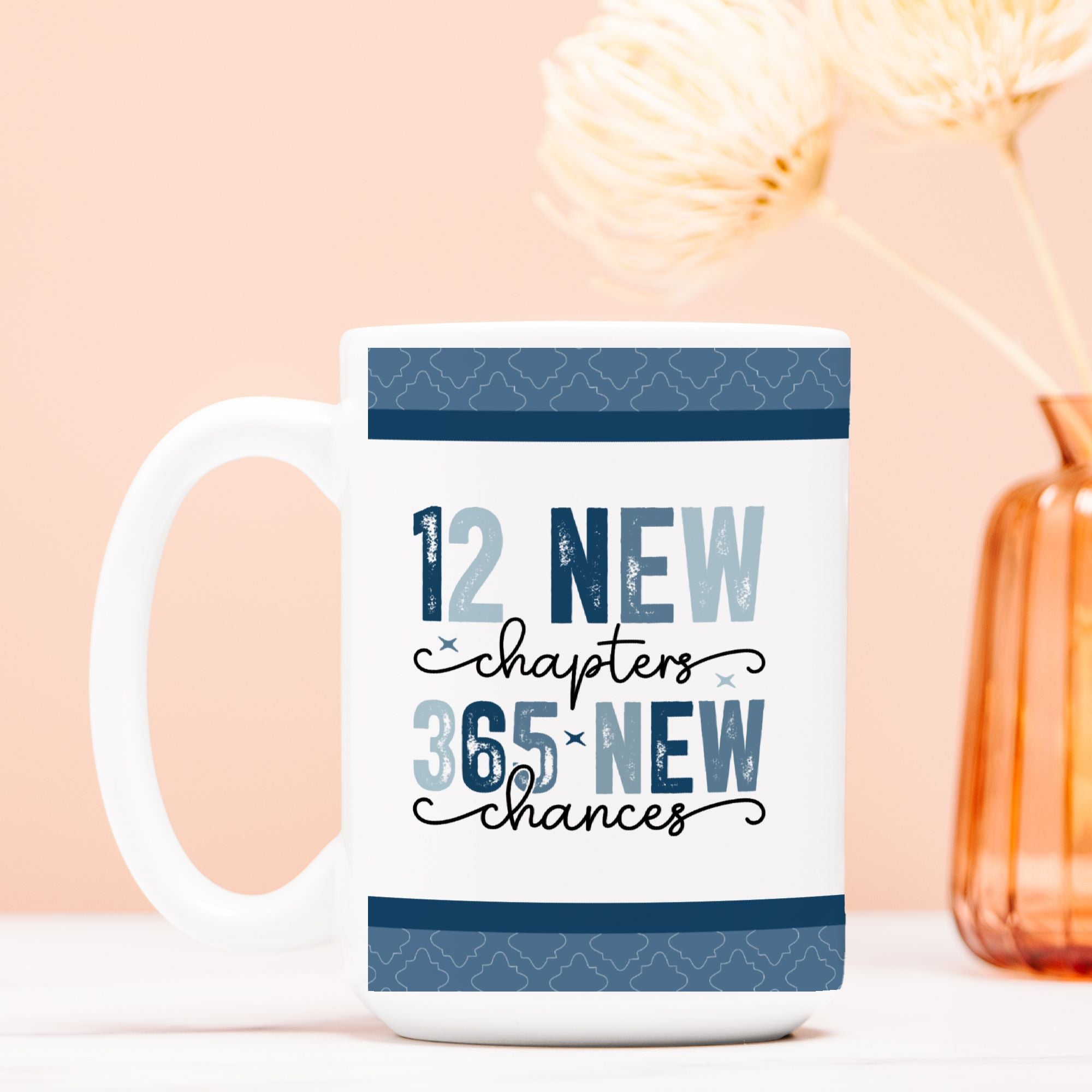 Mug with motivational quote on a light pink background