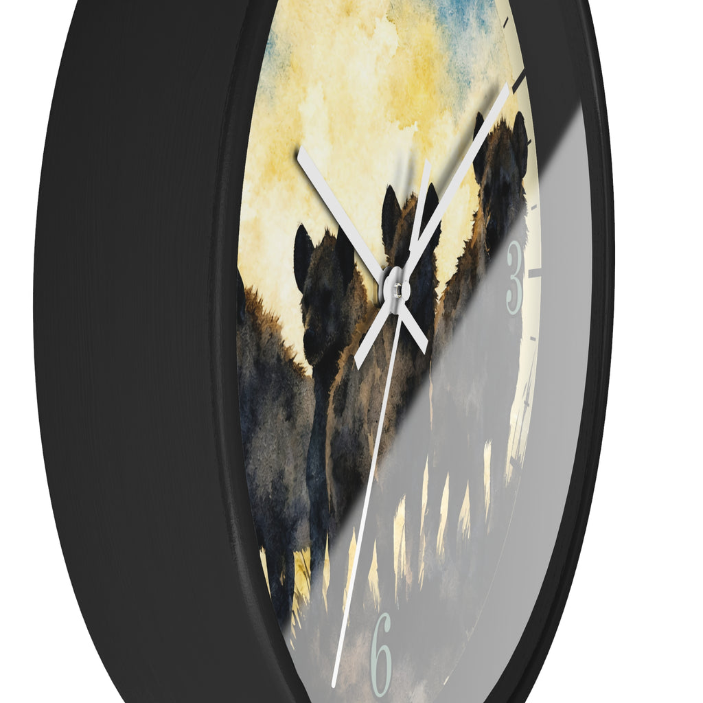 Spotted Hyenas Wall Clock – Watercolor Safari Animal Decor