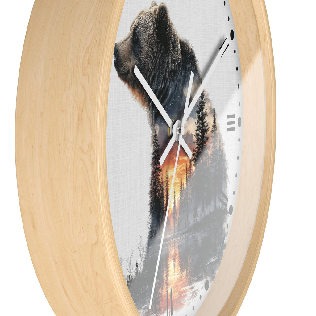 Bear Landscape Wall Clock — Rustic Wildlife Decor