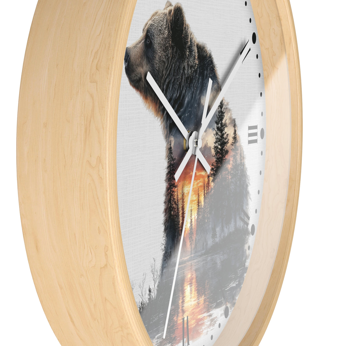 Bear Landscape Wall Clock — Rustic Wildlife Decor