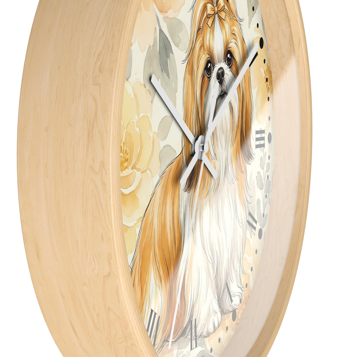 Shih Tzu Floral Wall Clock – Cute Dog Decor for Pet Lovers