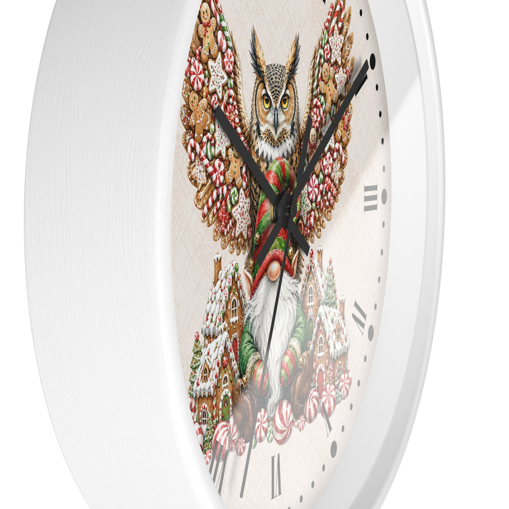 Christmas Owl &  Gnome Wall Clock – Festive Holiday Kitchen Decor