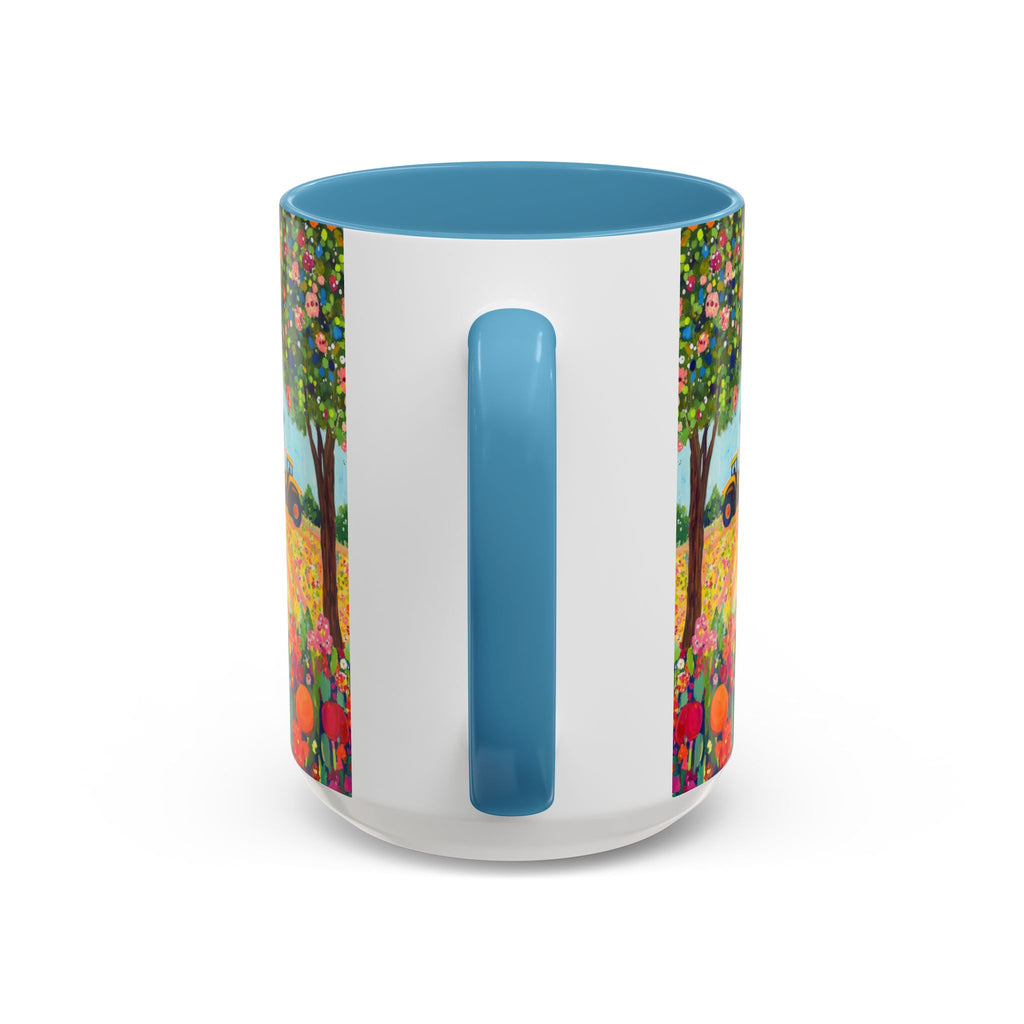 Mug with colorful floral design on a white background