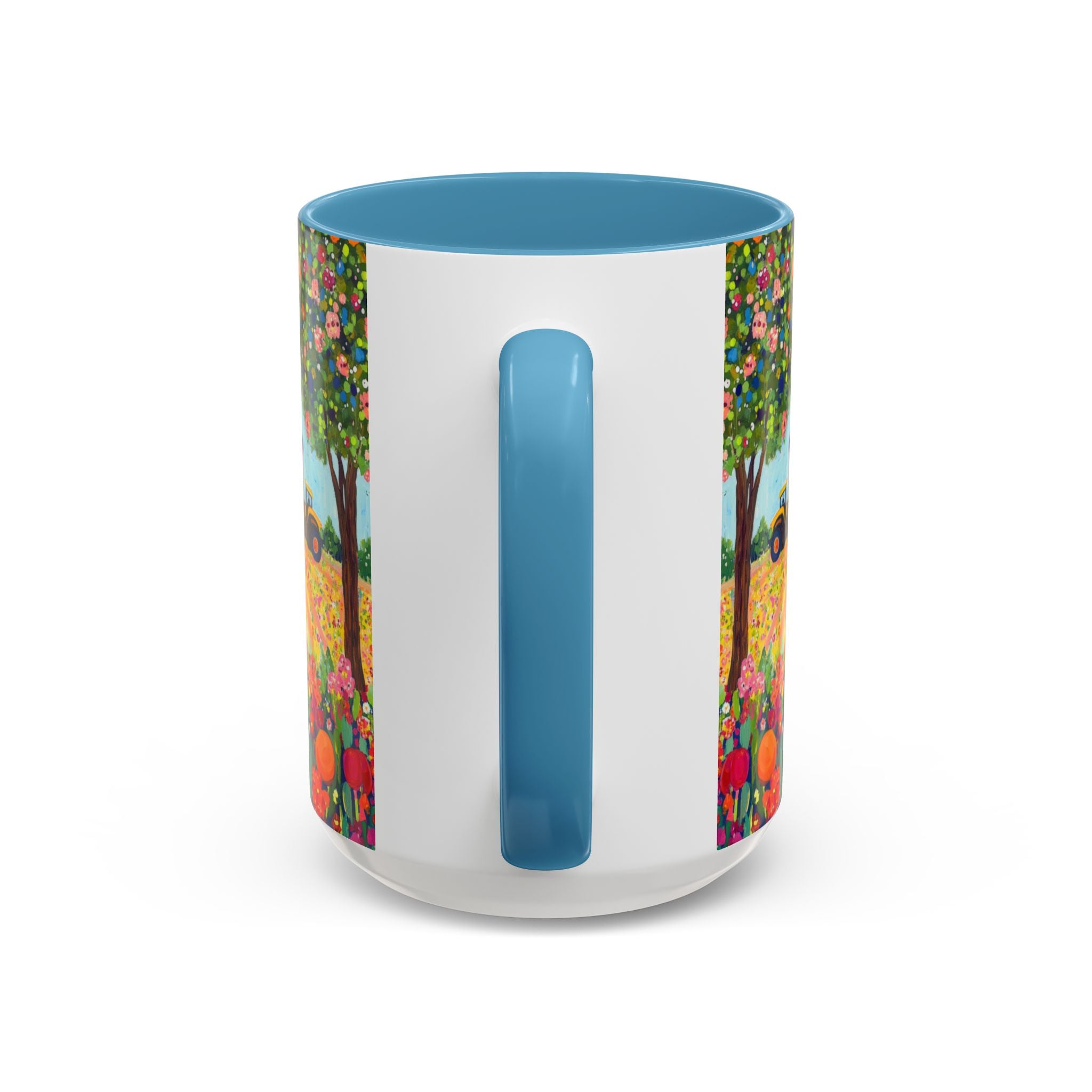 Mug with colorful floral design on a white background