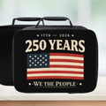 Black bag with American flag and '250 Years 1776-2026 We the People' text on a blurred background