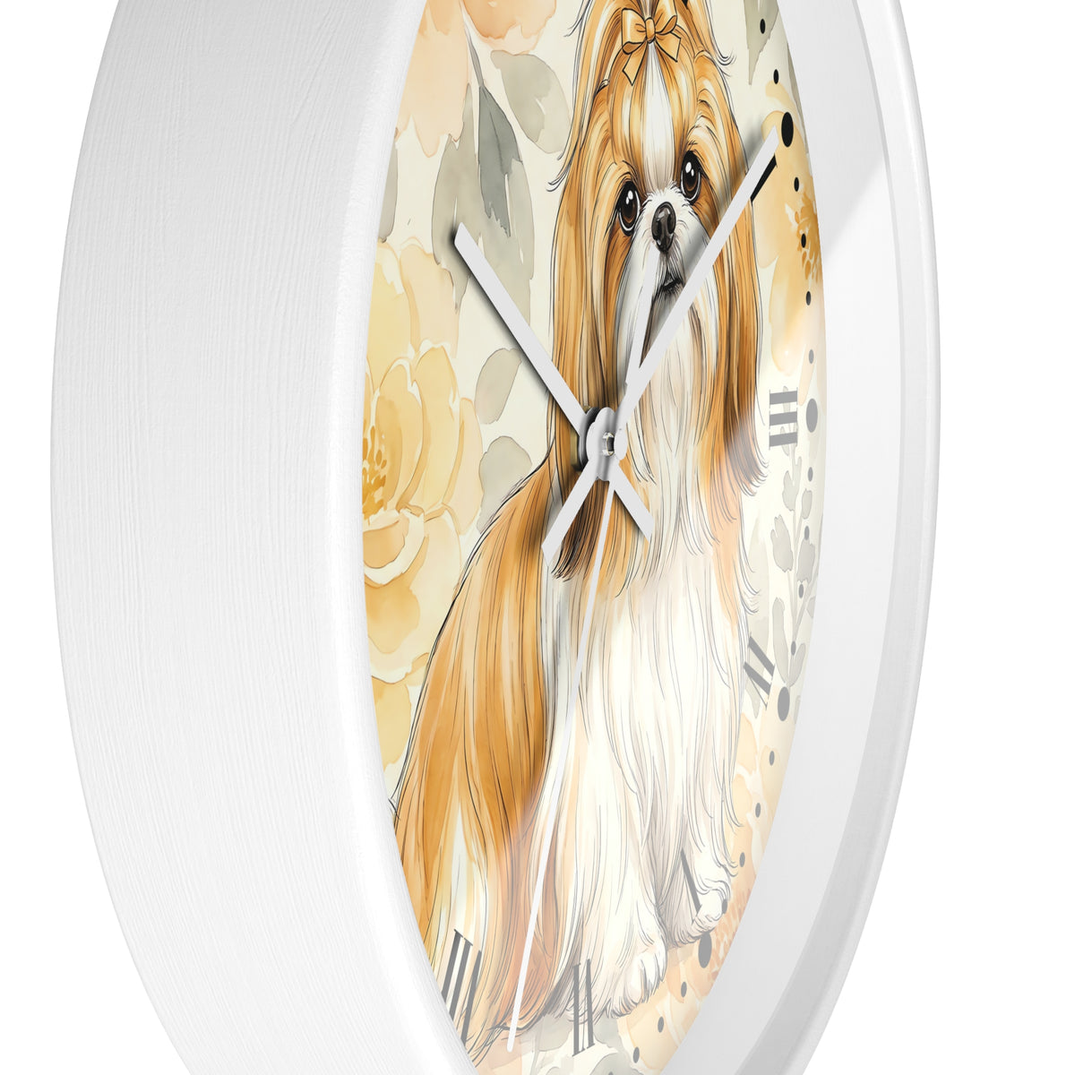 Shih Tzu Floral Wall Clock – Cute Dog Decor for Pet Lovers