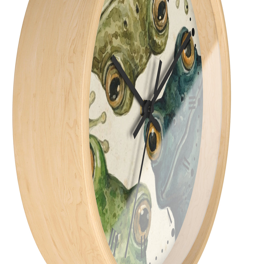 Frog Trio Wall Clock — Watercolor Amphibian Decor