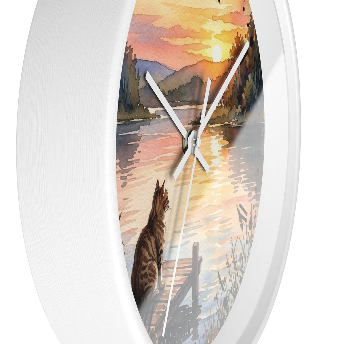 Sunset Lake Tabby Cat Wall Clock — Cat Lover Gift