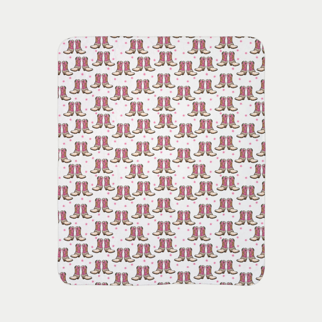 Sherpa Blanket - Pink Cowboy Boots Pattern