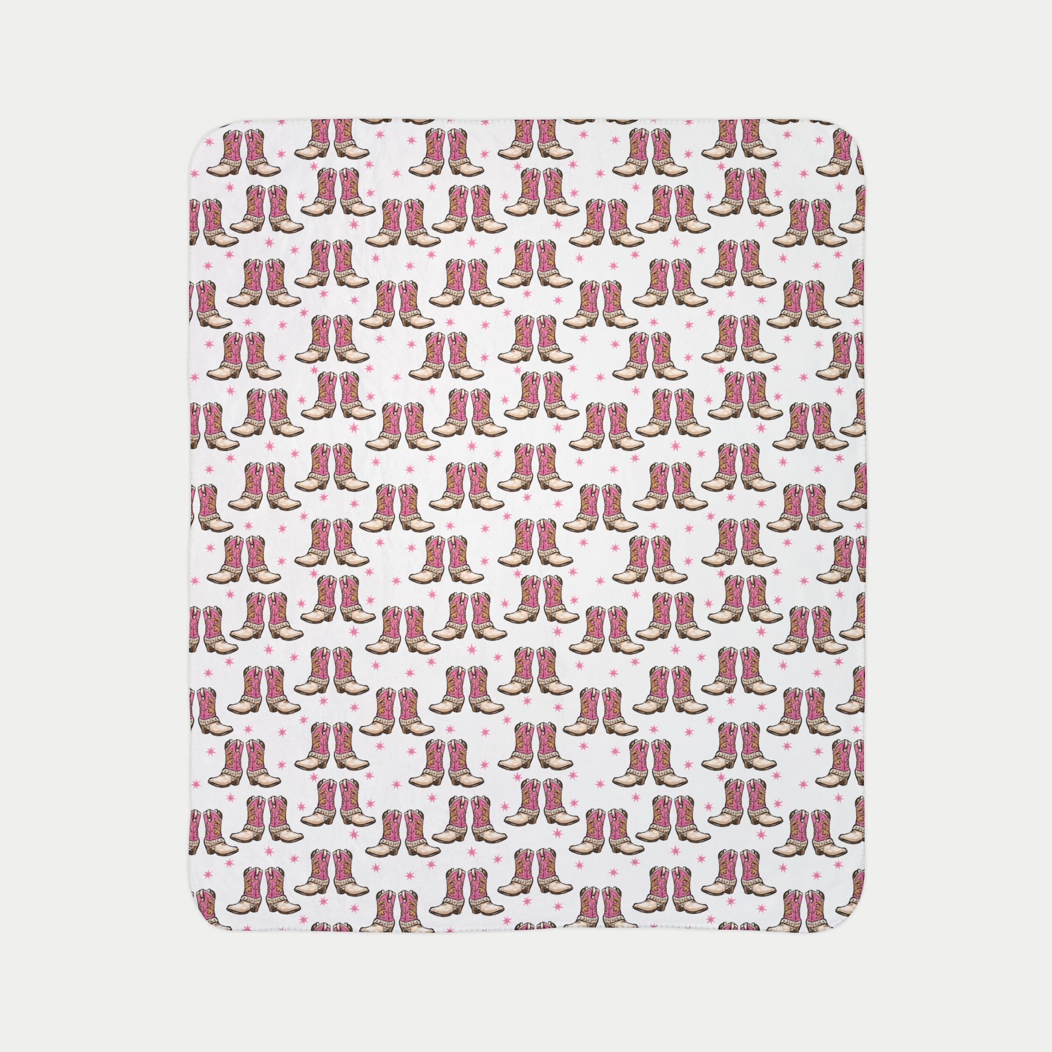 Sherpa Blanket - Pink Cowboy Boots Pattern
