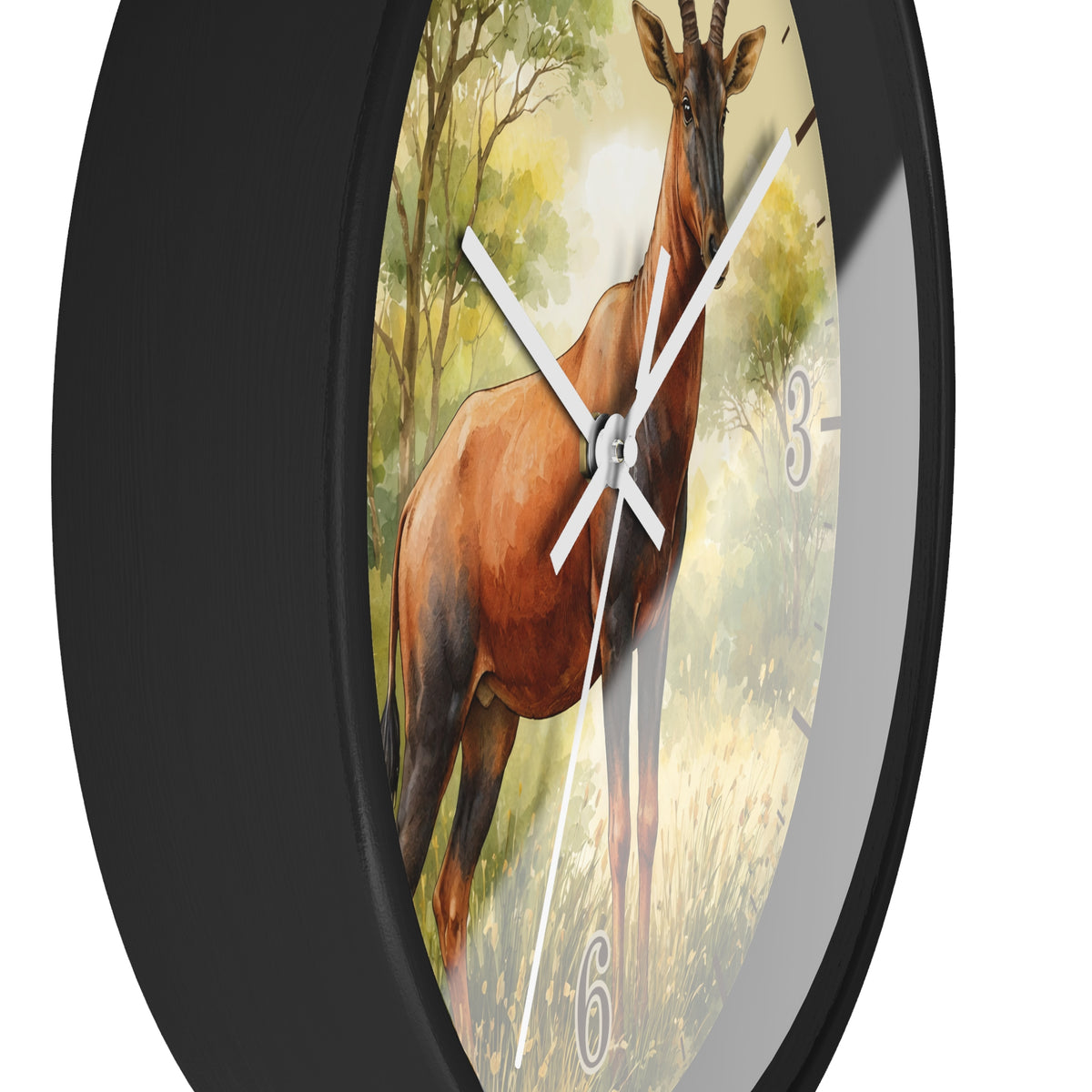 African Topi Antelope Wall Clock — Watercolor Wildlife Home Decor