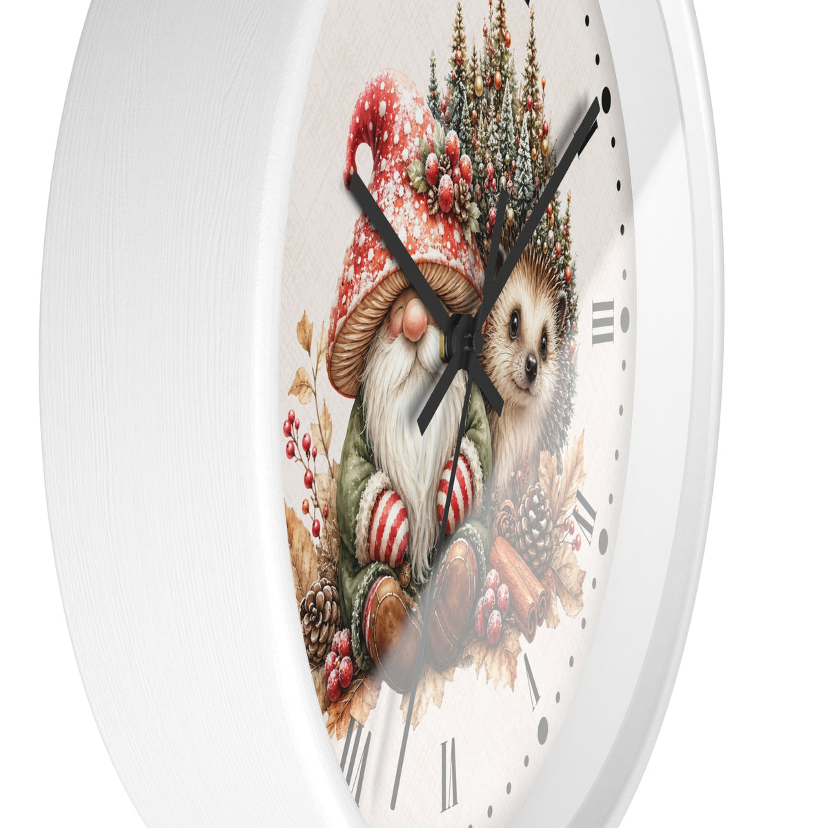 Christmas Gnome & Hedgehog Wall Clock — Cute Holiday Nursery Decor