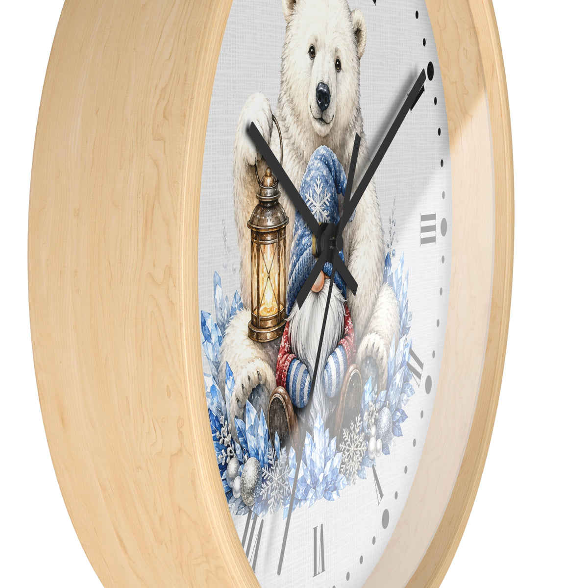 Polar Bear & Gnome Winter Wall Clock — Rustic Holiday Nursery Decor