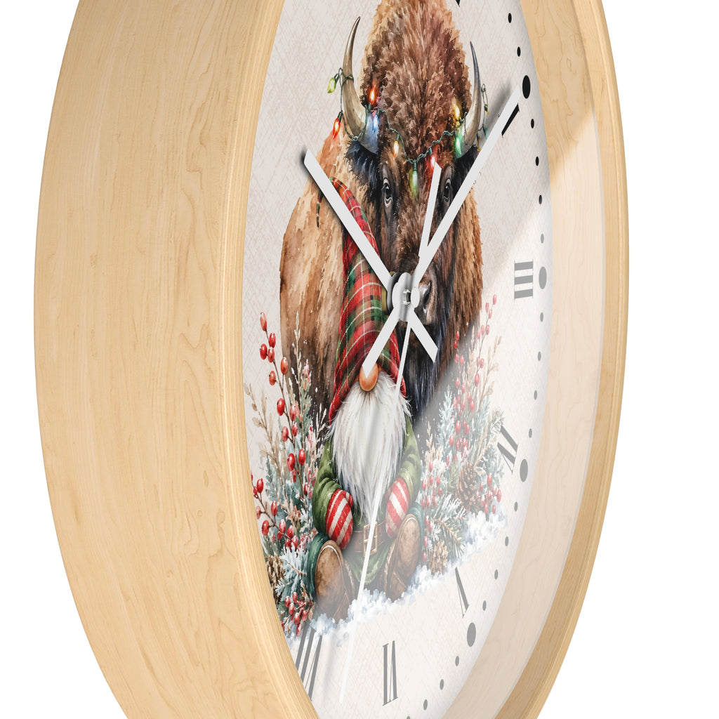 Christmas Buffalo & Gnome Wall Clock — Festive Holiday Home Decor
