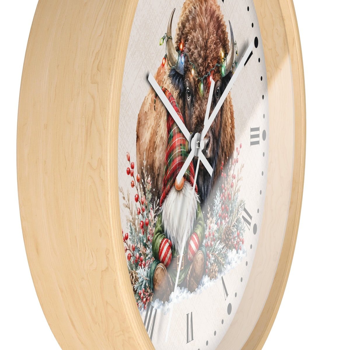 Christmas Buffalo & Gnome Wall Clock — Festive Holiday Home Decor