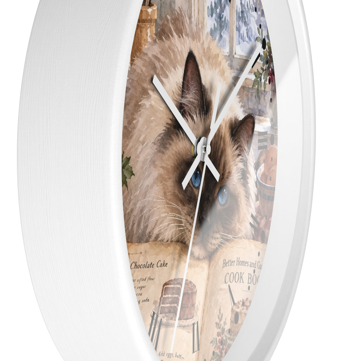 Himalayan Cat Cookbook Wood Wall Clock - Vintage Kitchen Decor