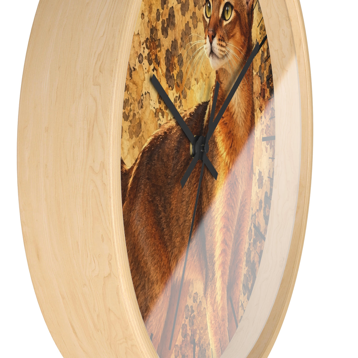 Cheetah Print Abyssinian Cat Wood Wall Clock