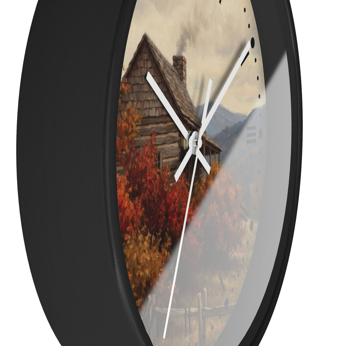 Rustic Cabin Autumn Mountain Wall Clock