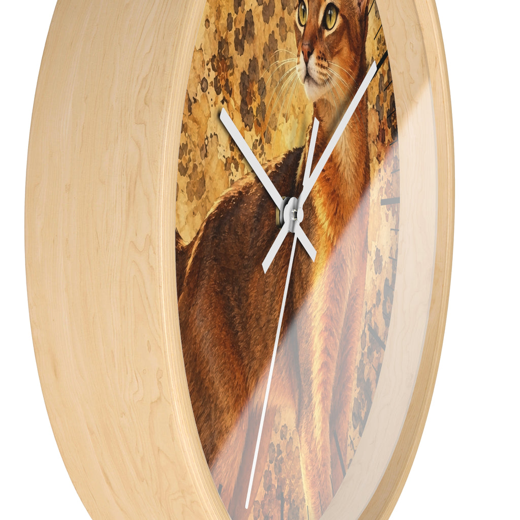 Cheetah Print Abyssinian Cat Wood Wall Clock