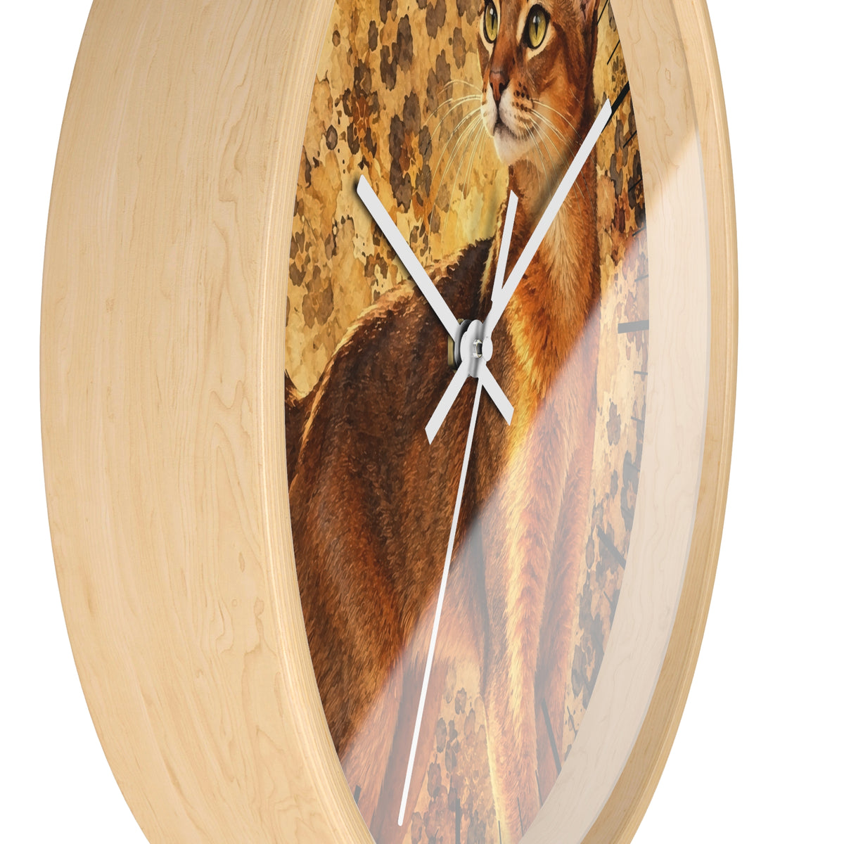 Cheetah Print Abyssinian Cat Wood Wall Clock