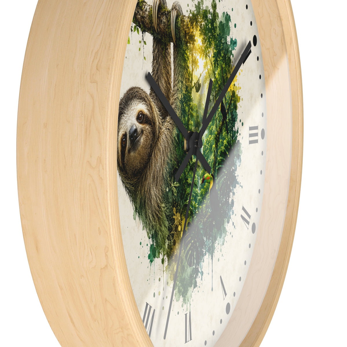 Sloth Toucan Layered Portrait Wall Clock — Tropical Animal Bird Decor
