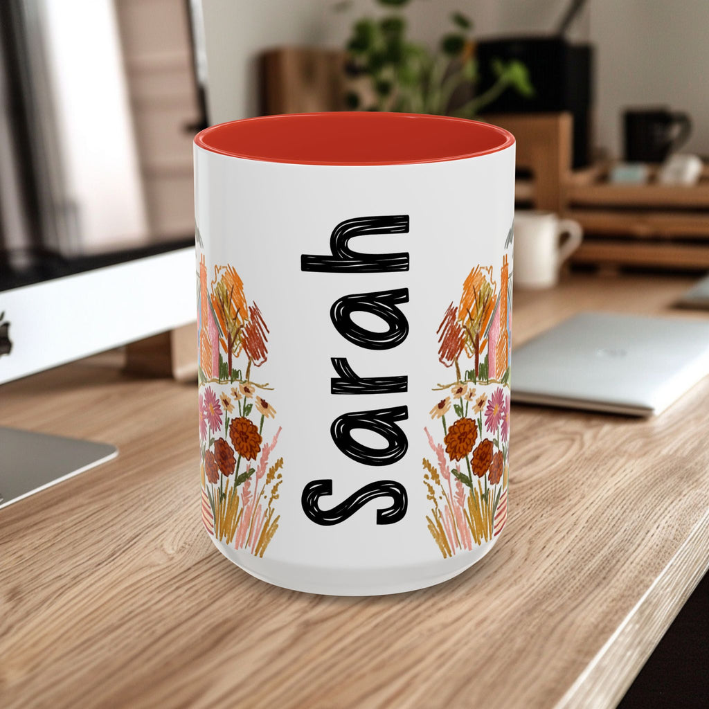 Personalized Floral Cottage Coffee Mug | Custom Name Accent Mug (11/15oz)