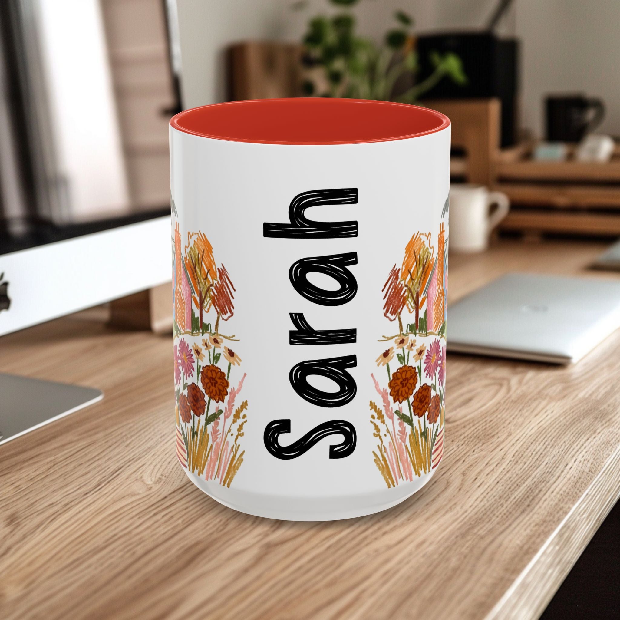 Personalized Floral Cottage Coffee Mug | Custom Name Accent Mug (11/15oz)