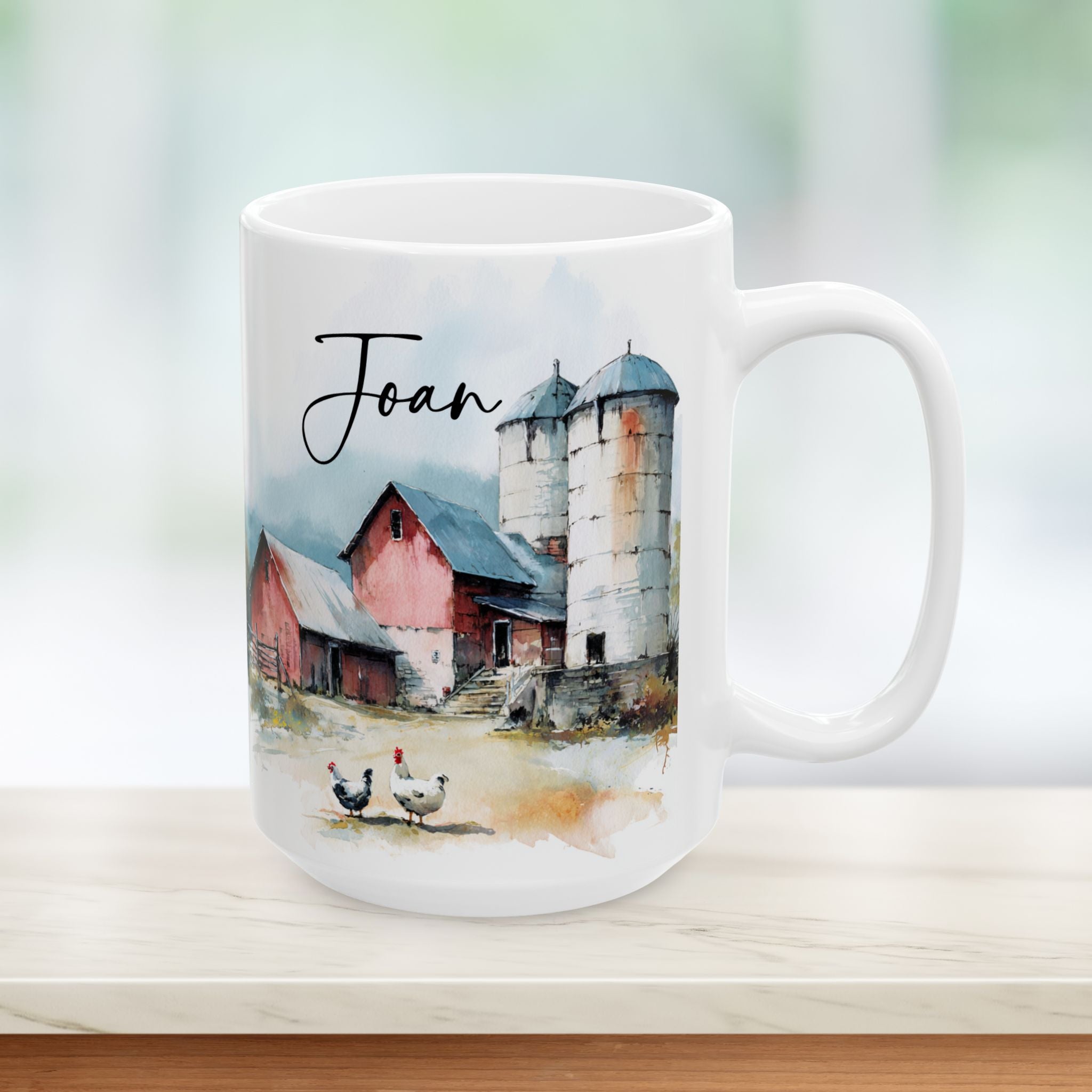 Personalized Old Chicken Farmhouse Ceramic Mug — Rustic Country Morning Coffee Cup