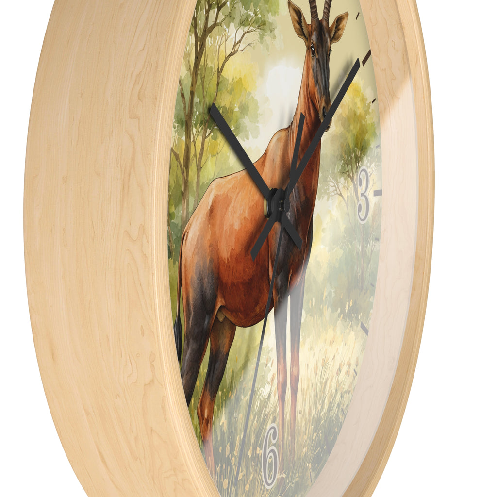 African Topi Antelope Wall Clock — Watercolor Wildlife Home Decor