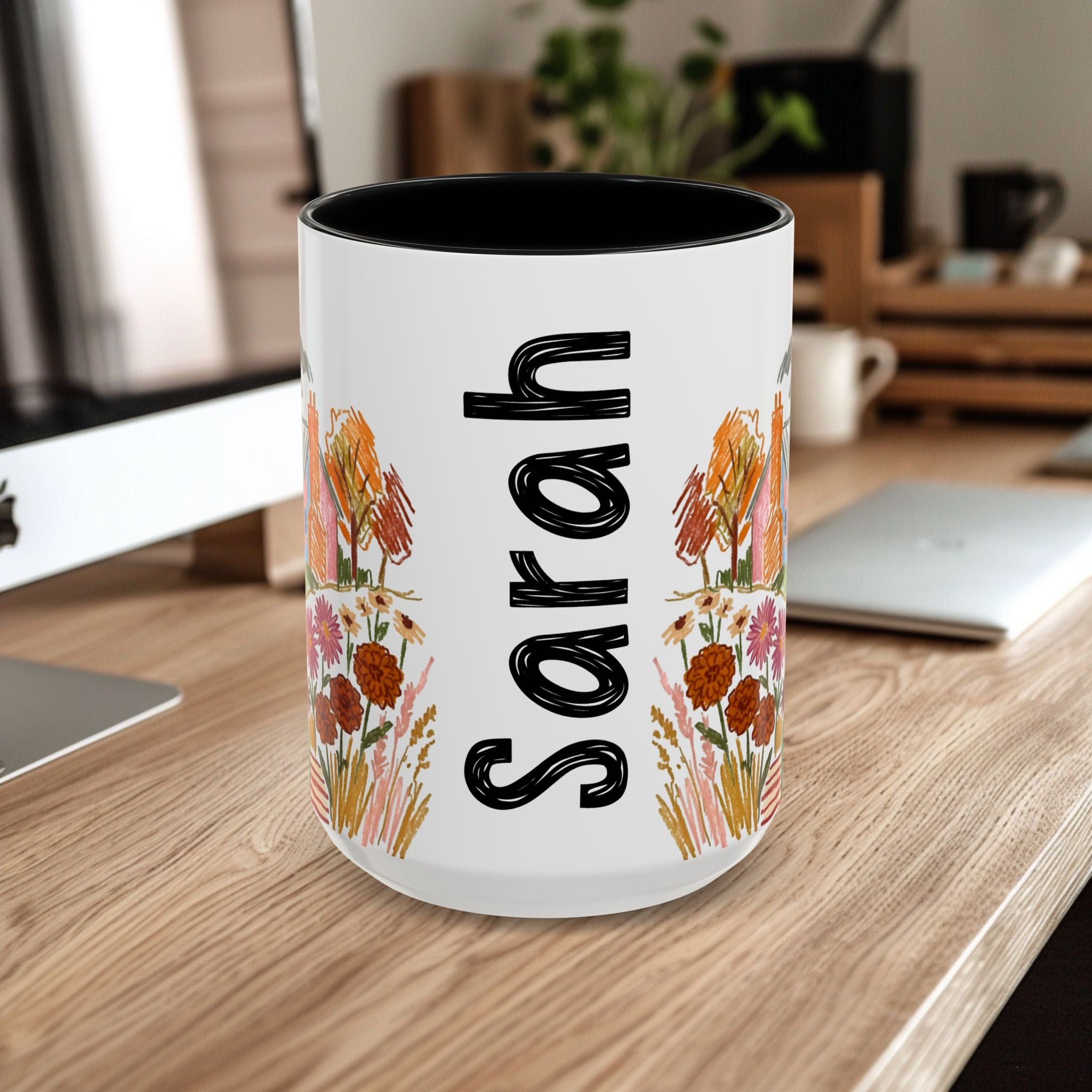 Personalized Floral Cottage Coffee Mug | Custom Name Accent Mug (11/15oz)