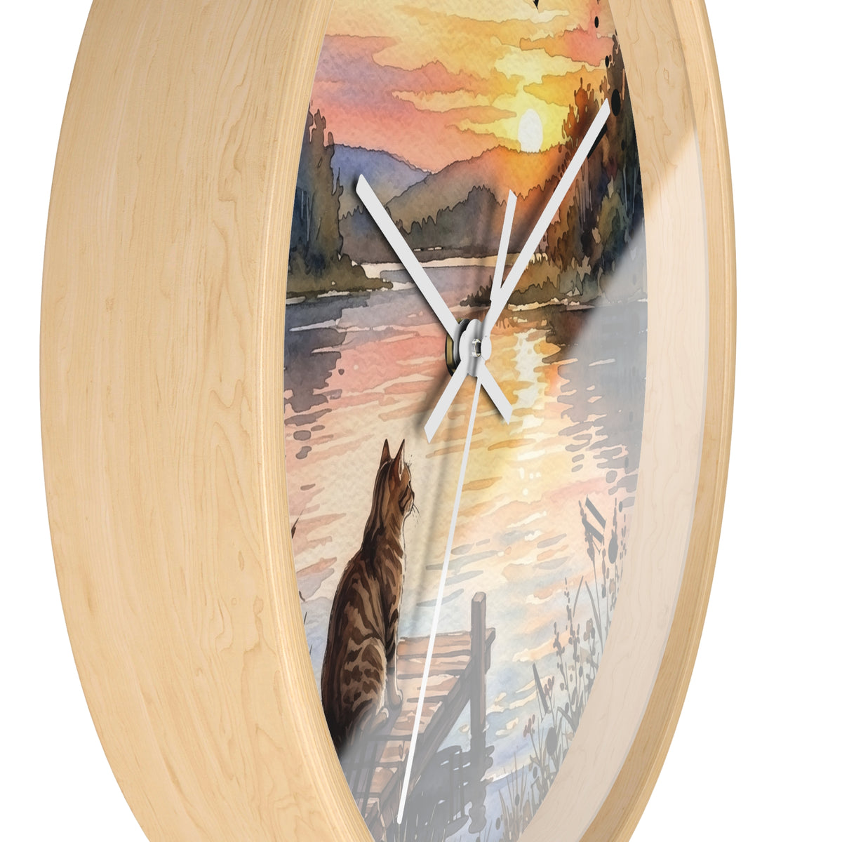 Sunset Lake Tabby Cat Wall Clock — Cat Lover Gift