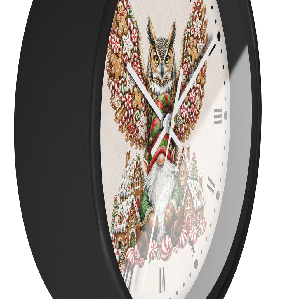 Christmas Owl &  Gnome Wall Clock – Festive Holiday Kitchen Decor