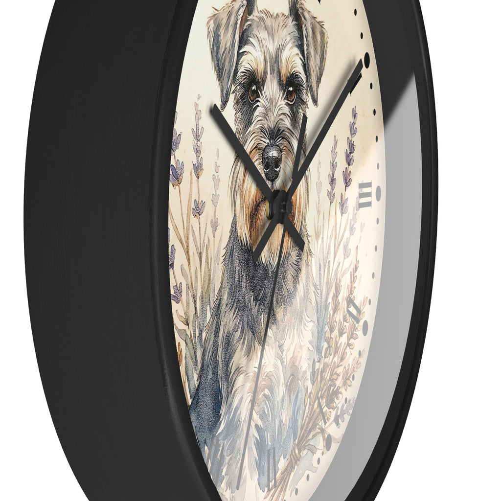 Miniature Schnauzer Lavender Wall Clock — Rustic Farmhouse Dog Decor
