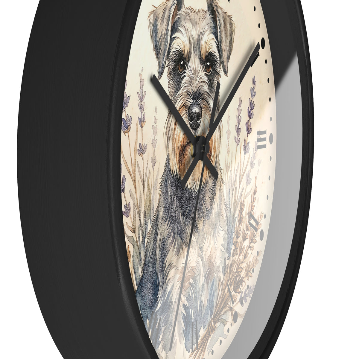 Miniature Schnauzer Lavender Wall Clock — Rustic Farmhouse Dog Decor