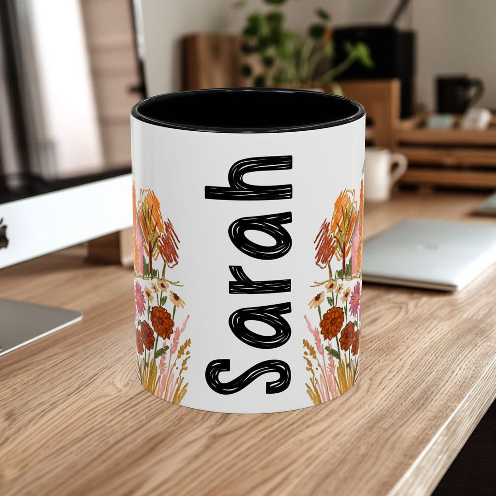 Personalized Floral Cottage Coffee Mug | Custom Name Accent Mug (11/15oz)