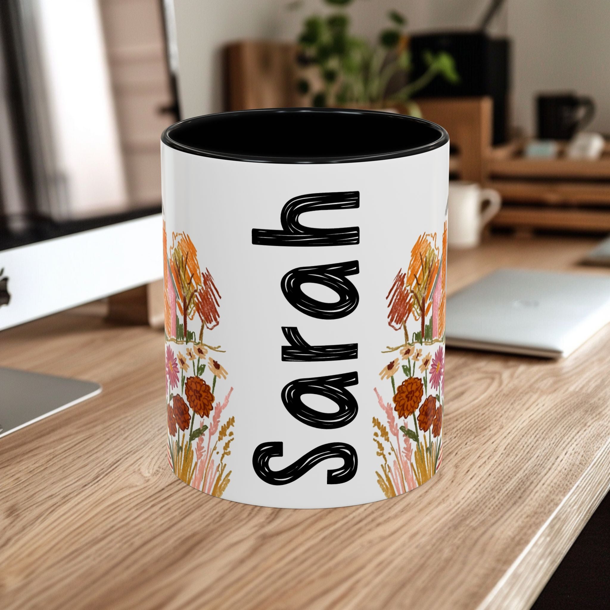 Personalized Floral Cottage Coffee Mug | Custom Name Accent Mug (11/15oz)