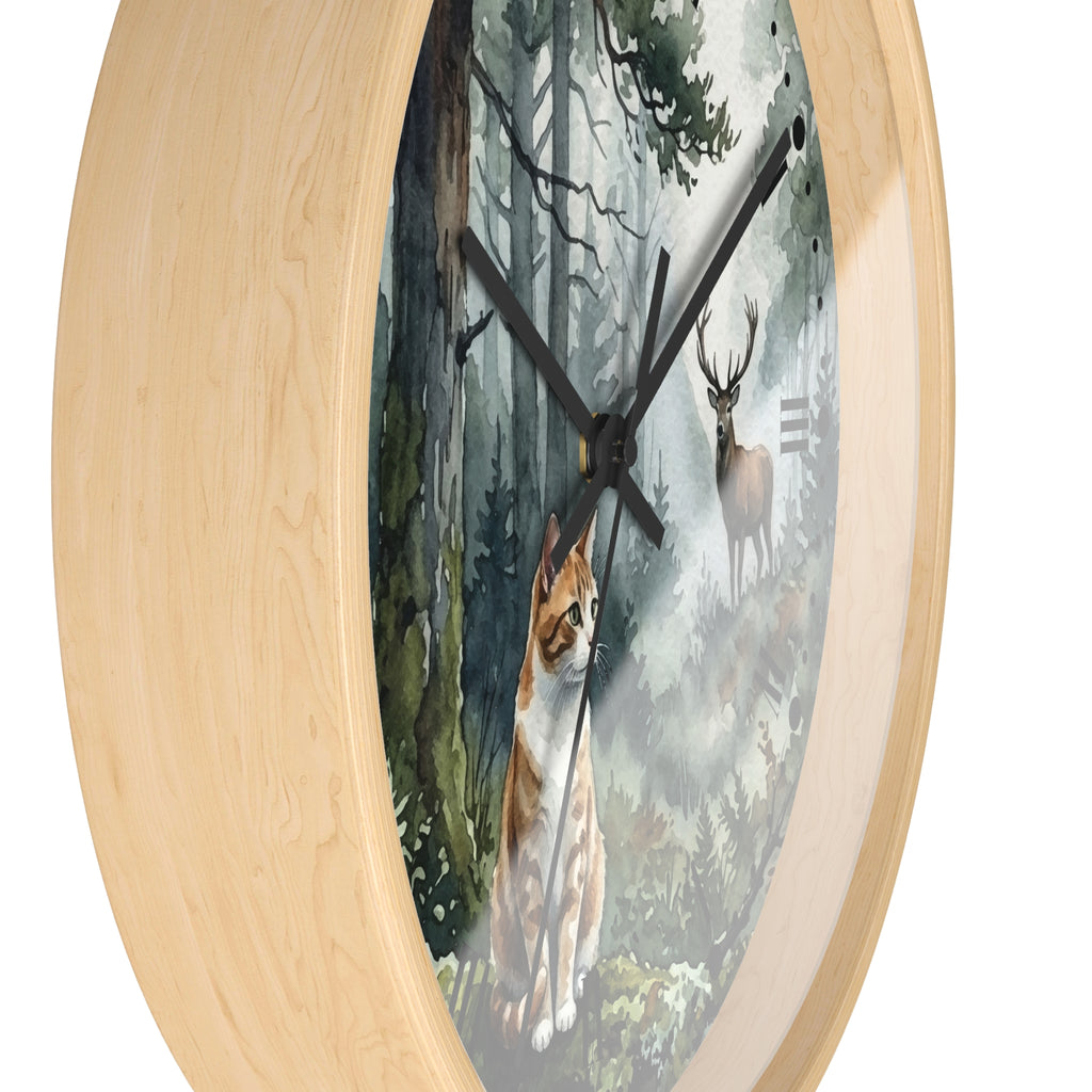 Forest Ginger Cat and Deer Woodland Wall Clock