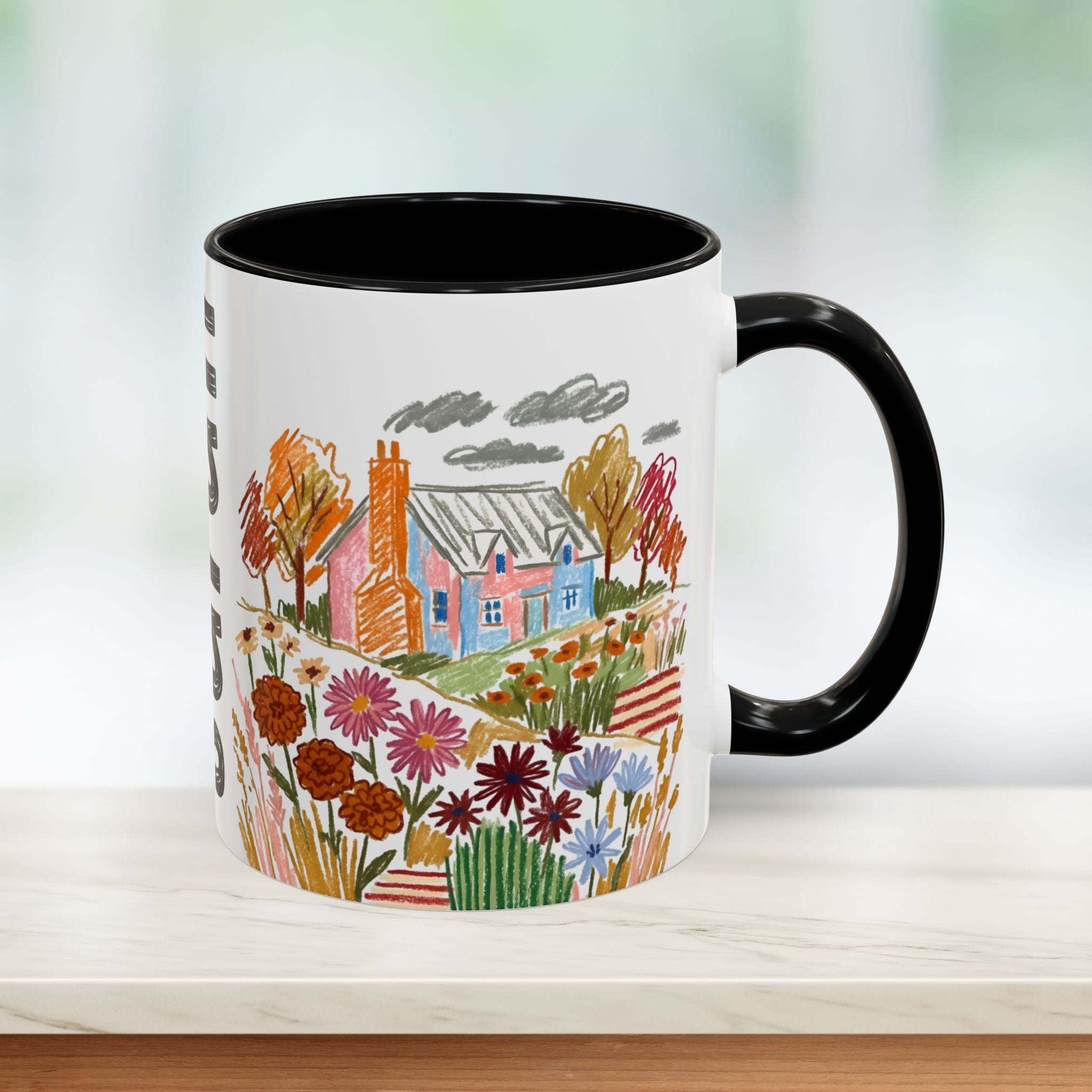 Personalized Floral Cottage Coffee Mug | Custom Name Accent Mug (11/15oz)