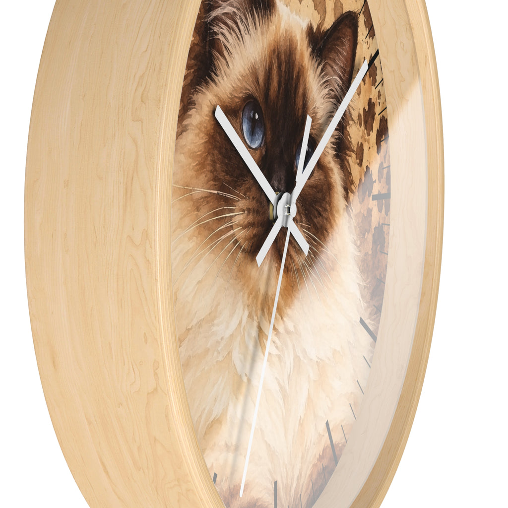 Cheetah Print Birman Cat Wood Wall Clock