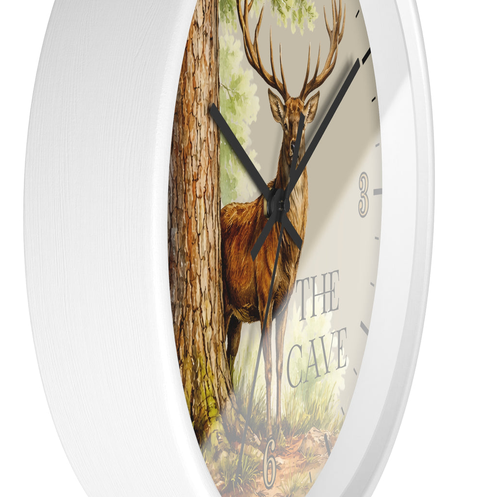 Custom Buck Deer Wall Clock — Rustic Woodland Man Cave Decor