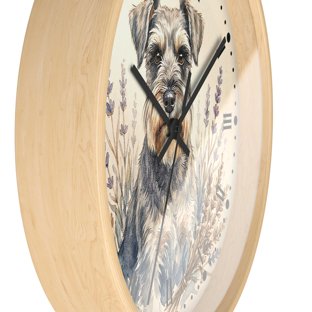 Miniature Schnauzer Lavender Wall Clock — Rustic Farmhouse Dog Decor