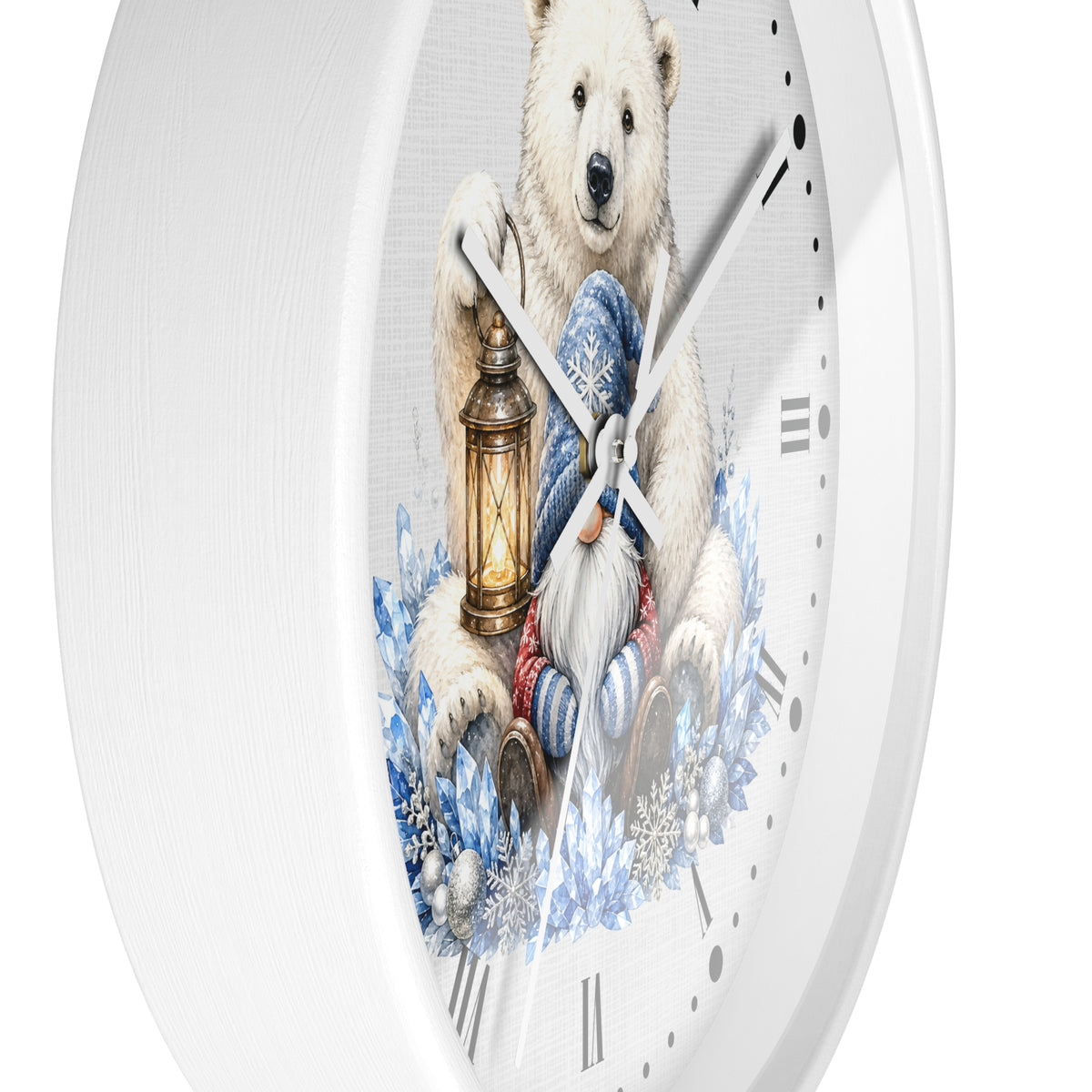 Polar Bear & Gnome Winter Wall Clock — Rustic Holiday Nursery Decor