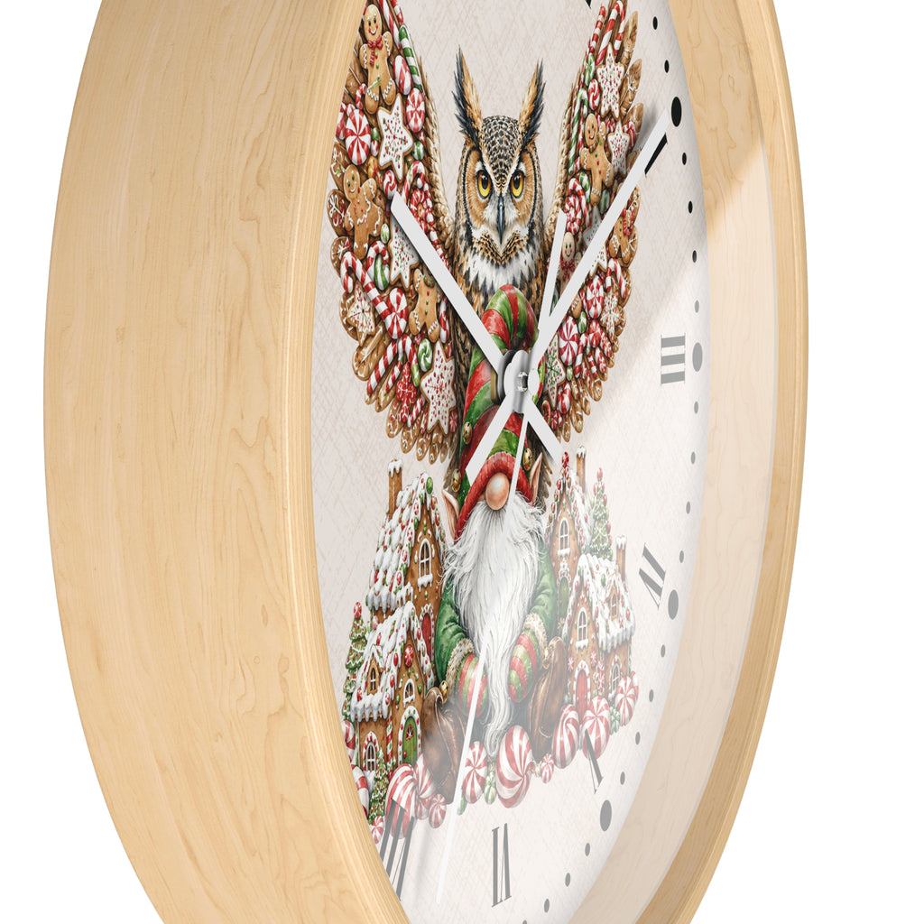 Christmas Owl &  Gnome Wall Clock – Festive Holiday Kitchen Decor